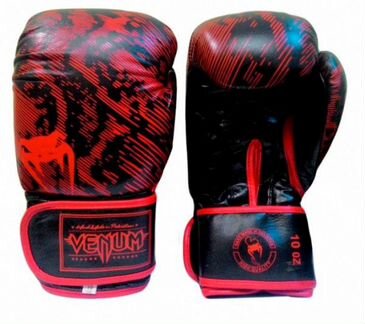 Перчатки боксерские Venum, кожа, 10 oz, красно-чёр