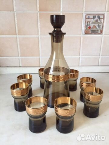 Графин и стопки цветное стекло, хрусталь СССР