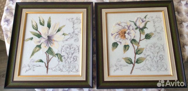 Вышитые картины крестиком на льняной ткани 