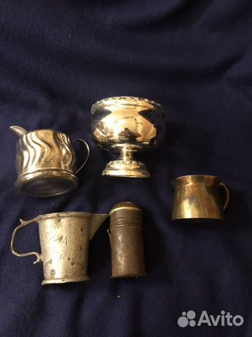 Сливочники, сахарница, солонка латунь, олово