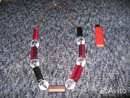 Бусы, прозрачный пластик, дерево