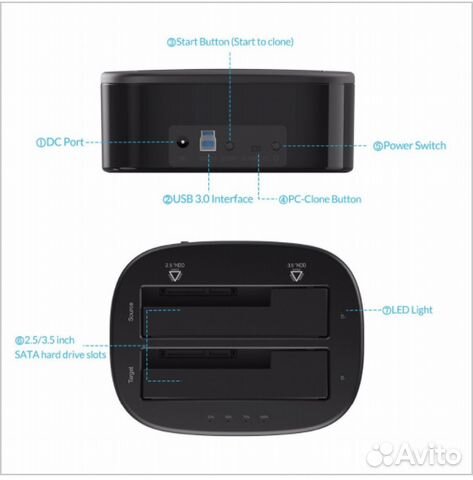 Док станция USB3.0 для 2 жестких дисков SATA HDD