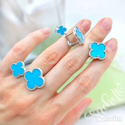 Бирюзовые серьги 1 клевер в серебре