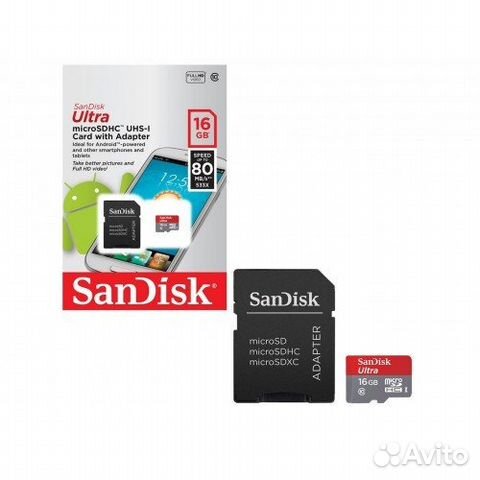 Карта памяти 16GB microsdhc class 10 sandisk