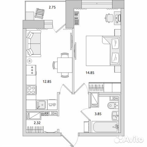 1-к квартира, 41.4 м², 13/17 эт.