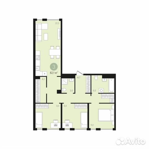 3-к квартира, 82.1 м², 2/7 эт.