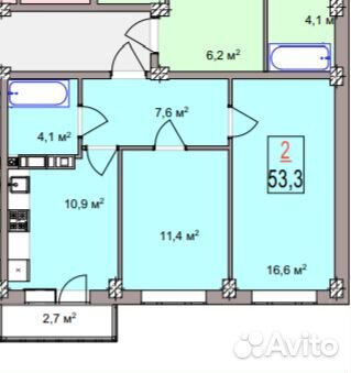 2-к квартира, 54 м², 2/8 эт.