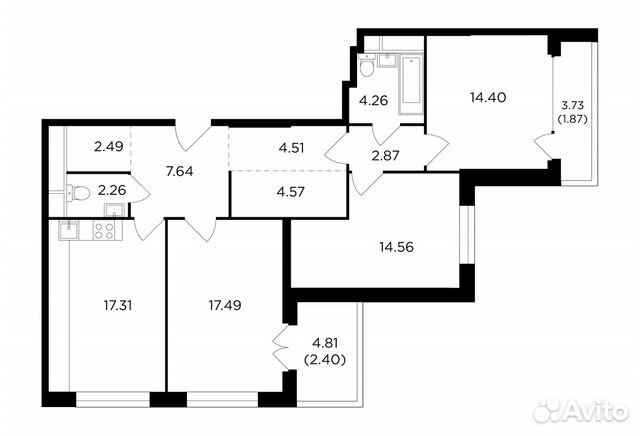 3-к квартира, 96.6 м², 21/27 эт. 3-к квартира, 96.6 м², 21/27 эт.