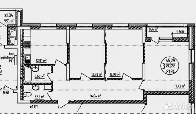 3-к квартира, 81.9 м², 17/23 эт. 3-к квартира, 81.9 м², 17/23 эт.