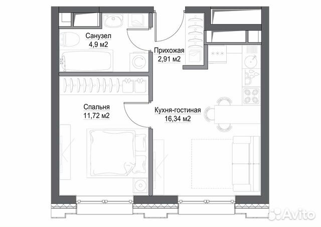 1-к квартира, 37.7 м², 39/45 эт. 1-к квартира, 37.7 м², 39/45 эт.