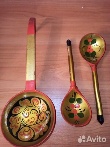 Ложки деревянные+черпак хохлома. СССР за комплект Ложки деревянные+черпак хохлома. СССР за комплект