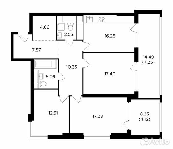 3-к квартира, 105.2 м², 3/29 эт. 3-к квартира, 105.2 м², 3/29 эт.