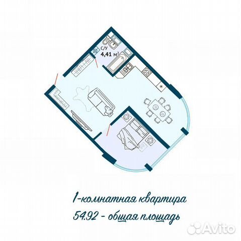 2-к квартира, 55 м², 19/24 эт.