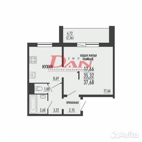 1-к квартира, 35.3 м², 3/10 эт.