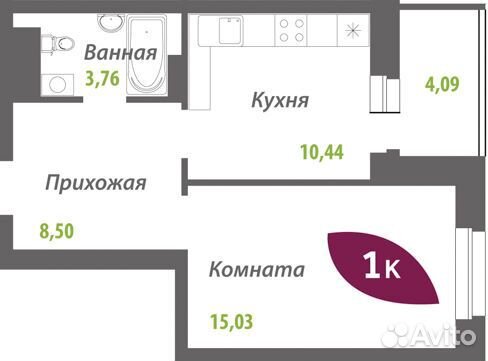 1-к квартира, 40 м², 1/25 эт. 1-к квартира, 40 м², 1/25 эт.