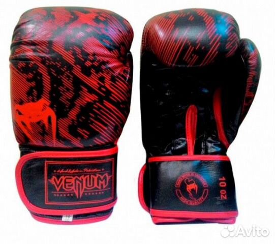 Перчатки боксерские Venum, кожа, 10 oz, красно-чёр Перчатки боксерские Venum, кожа, 10 oz, красно-чёр