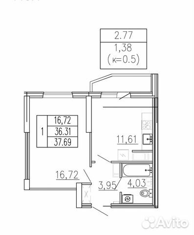 1-к квартира, 39.1 м², 18/19 эт.