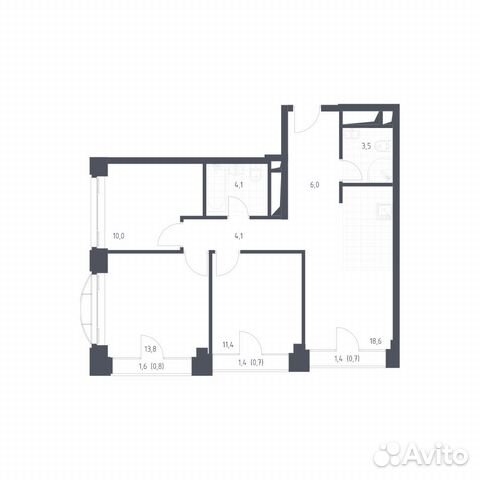 3-к квартира, 73.7 м², 11/24 эт. 3-к квартира, 73.7 м², 11/24 эт.