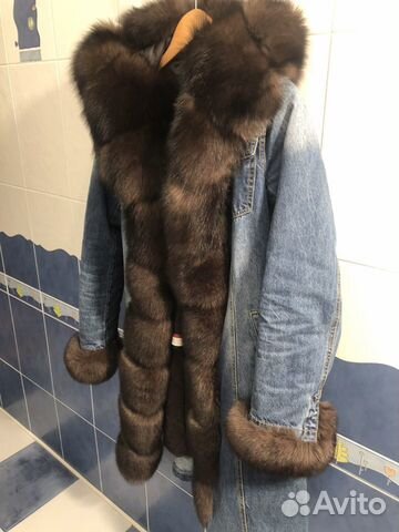 Джинсовое пальто утеплённое с мехом