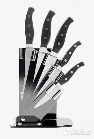 Набор 5 ножей на подставке,ножи кухонные,новые зап