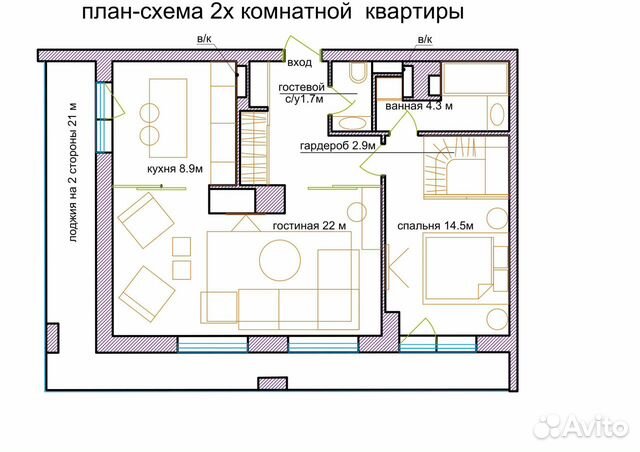 2-к квартира, 63.4 м², 8/25 эт. 2-к квартира, 63.4 м², 8/25 эт.
