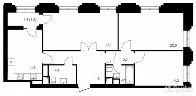 3-к квартира, 95.9 м², 13/24 эт. 3-к квартира, 95.9 м², 13/24 эт.