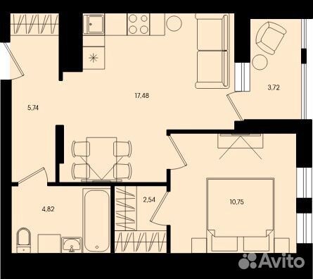 1-к квартира, 45.1 м², 3/17 эт.
