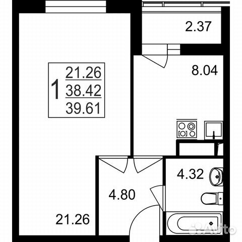 1-к квартира, 39.6 м², 5/8 эт.