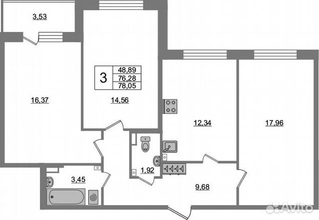 3-к квартира, 78 м², 3/5 эт. 3-к квартира, 78 м², 3/5 эт.
