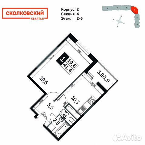 1-к квартира, 41.4 м², 2/25 эт. 1-к квартира, 41.4 м², 2/25 эт.
