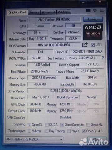 Дискретная видеокарта AMD R9 M290X Alienware dell