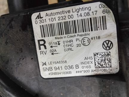 Битая правая фара фольксваген тигуан 2 лед Led
