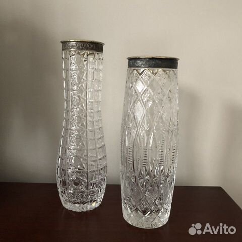 Хрустальная ваза с серебряным ободком