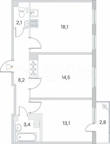 2-к. квартира, 60,2 м², 2/4 эт.