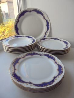 Thun Чехия фарфор набор тарел 16 шт кобальт позол