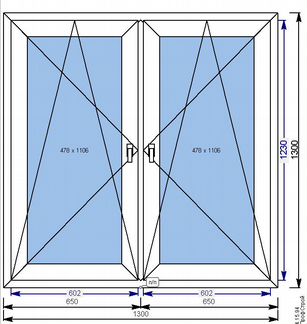Окно 1300*1300 2-створчатое