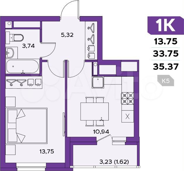 Квартира однокомнатная 37 кв.м. Пенза проспект Строителей