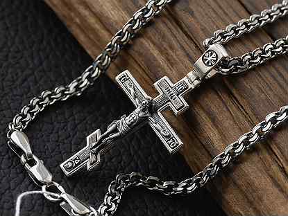 Крест серебряный нательный православный мужской