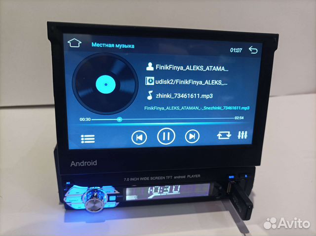 Магнитола android 1din с выдвижным экраном 2/32гб