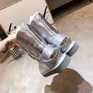 Угги кожаные серебристые обливные блестящие