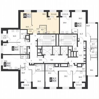 2-к квартира, 55.5 м², 18/38 эт.