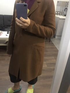 Пальто zara коричневое пальто, шерсть