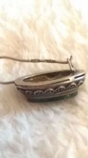 Комплект кольцо+серьги малахит серебро