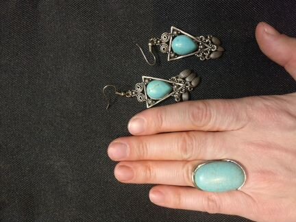 Серьги серебро кольцо бирюза