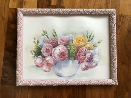 Акварель Розы и Гортензия Цветочная композиция