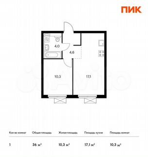 1-к квартира, 36 м², 24/24 эт.