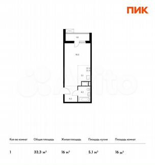 Квартира-студия, 33.3 м², 10/24 эт.