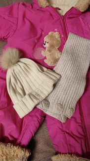 Комбинезон зимний, шапка, варежки, шарф