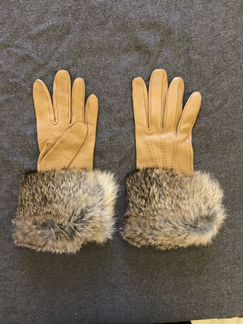 Перчатки кожаные коричневые с мехом кролика новые