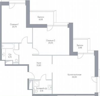 3-к квартира, 112 м², 6/15 эт.